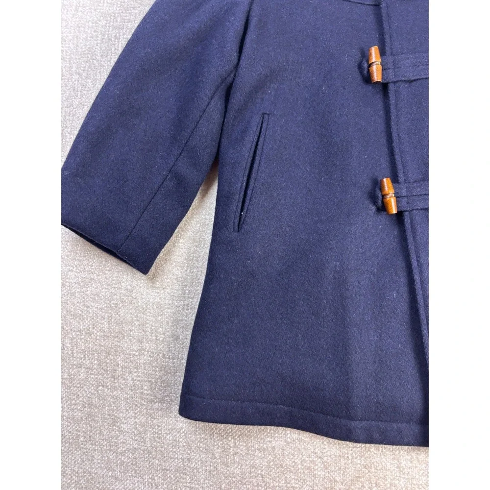Imp Originals Kids Navy Blue Wool Duffle Coat Plaid Lined Toggle Size 8 USA Made